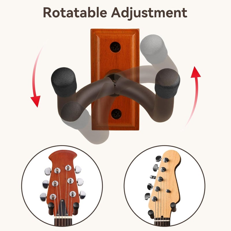 DIDA Guitar Wall Mount, Guitar Hanger, Silicone Pad, U-Shaped Guitar Wall Hanger Mount, Rotatable Guitar Holder Hook Stand Wall for Acoustic, Electric Guitar, Bass (Sapele 2 Pack) - Image 2